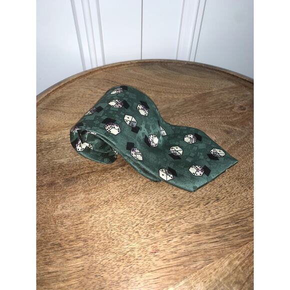 Carlo Palazzi Studio Men's Silk Tie Green Geometric Dice Pattern Classic Length‎ - Picture 1 of 4